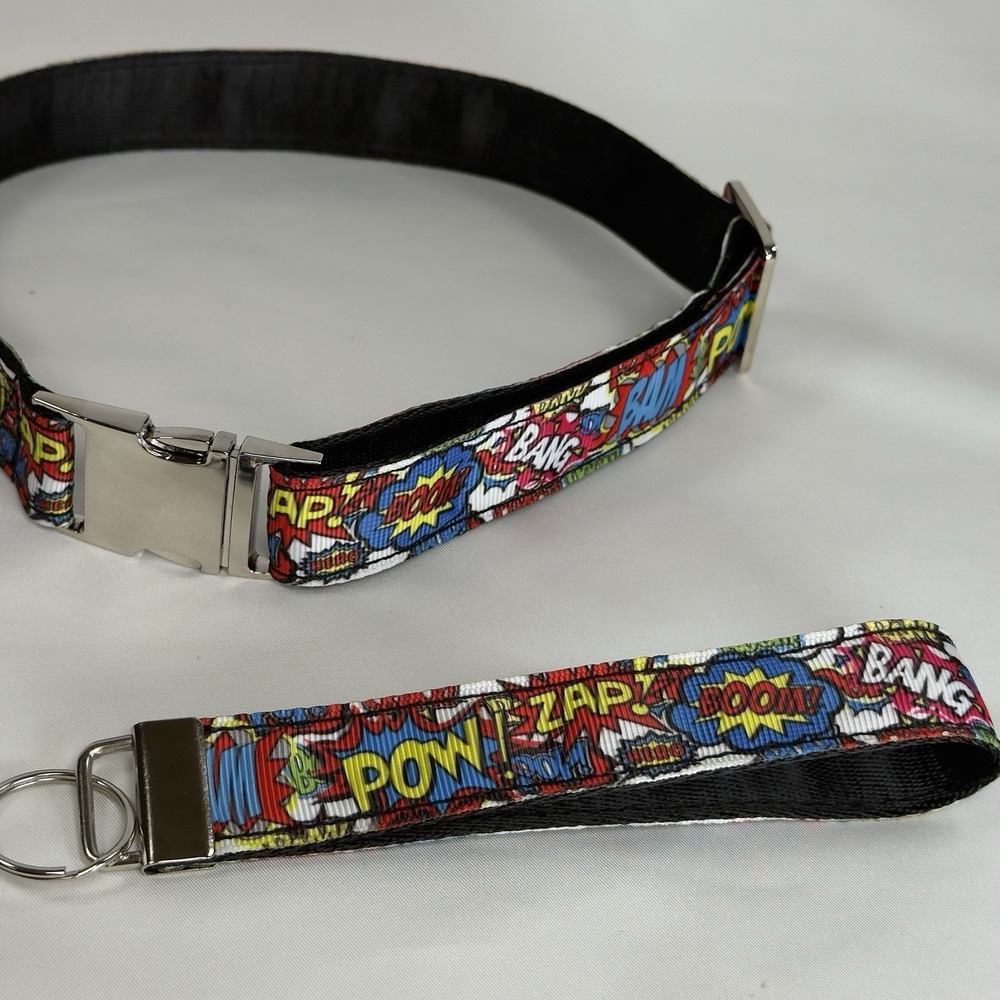 Superhero Comics Dog Collar Size L From 14" To 23" Long 1" Wide Keychain 6"